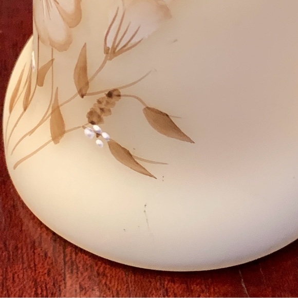 Fenton Satin Custard Glass Bell Floral Hand Painted Flowers Signed Vintage 4.5” - Picture 8 of 9